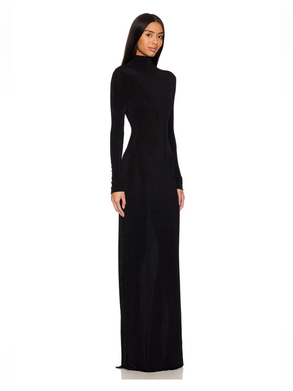 SER.O.YA Kim Maxi Dress Black Long-Sleeve Turtleneck gown Seroya Revolve L - Picture 2 of 9